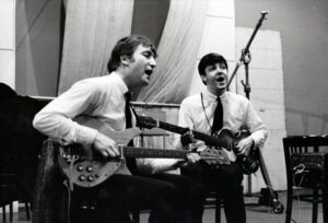 John Lennon and Paul McCartney recording on 11 September, 1962 in EMI Studio 2.