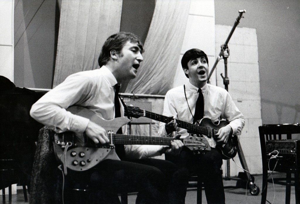 John Lennon and Paul McCartney recording on 11 September, 1962 in EMI Studio 2.